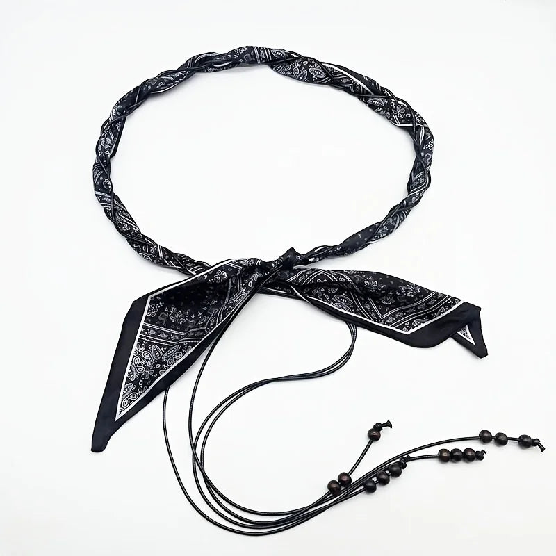 Spring and summer silk scarf woven belt, elegant accessory for women, fashionable belt, retro American-style belt