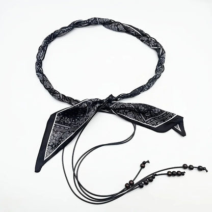 Spring and summer silk scarf woven belt, elegant accessory for women, fashionable belt, retro American-style belt