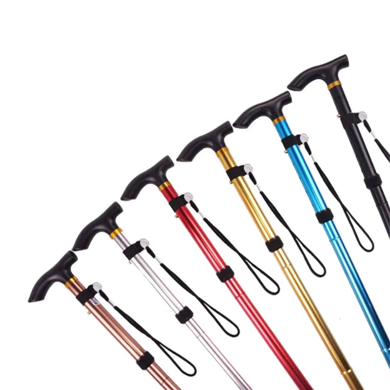 Multifunction Walking Stick Trekking Poles Telescopic Fold Crutches Hiking Stick Crutch Elderly Metal Stick Walking Cane Outdoor