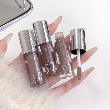 SHAQINUO Water Light Mirror Lip Gloss Lasting Moisturizing Cool Black Silver Gray Pearlescent Fine Sparkling Lipstick Lip Oil