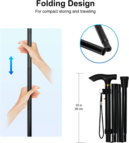 Folding Cane Portable 5-Level Adjustable Height Walking Stick with Foldable Design Wrist Strap