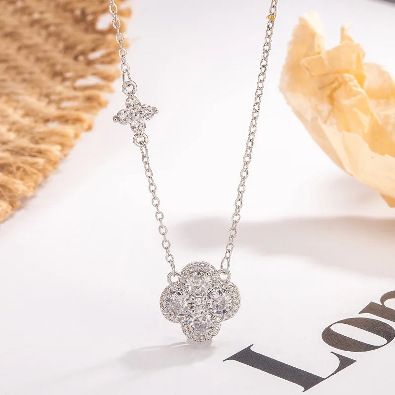 925 Sterling Silver Lucky Four-leaf Clover Pendant Necklace For Women Choker Chain Wedding Party mother's day Jewelry Gift