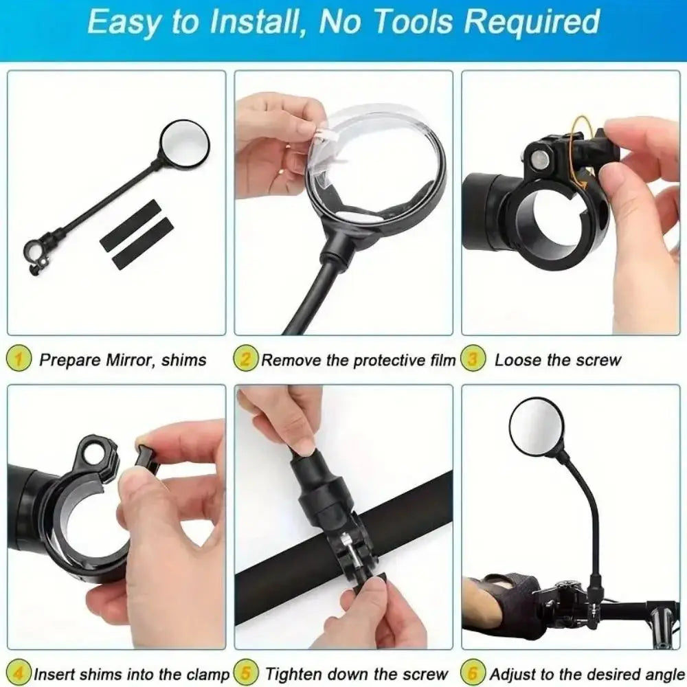 DOMEN Bicycle Rearview Handlebar Mirrors 360 Rotatable for Bike Motorcycle Bendable Hose Adjustable Wide Angle Rear View Mirror