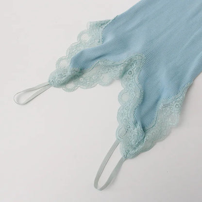 Birdtree 70% Silk 30% Cotton Lace Camisole Women Knit Tank Top Spaghetti Strap Elastic Slim Basic Sleepwear Vest Summer T35701C