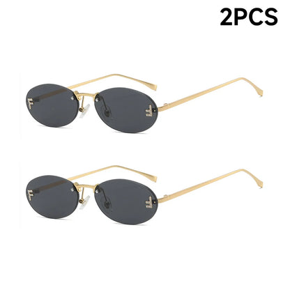 Fashion Rimless Sunglasses Women UV400 Oval Elegant Diamond F Sun Glasses Retro Eyewear
