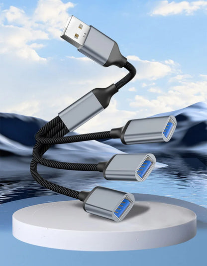 USB Splitter Cable Hub USB Male to 3 USB 2.0 Female Extension Cord, USB Port Hub Data Power Split Adapter 28cm/11.02in
