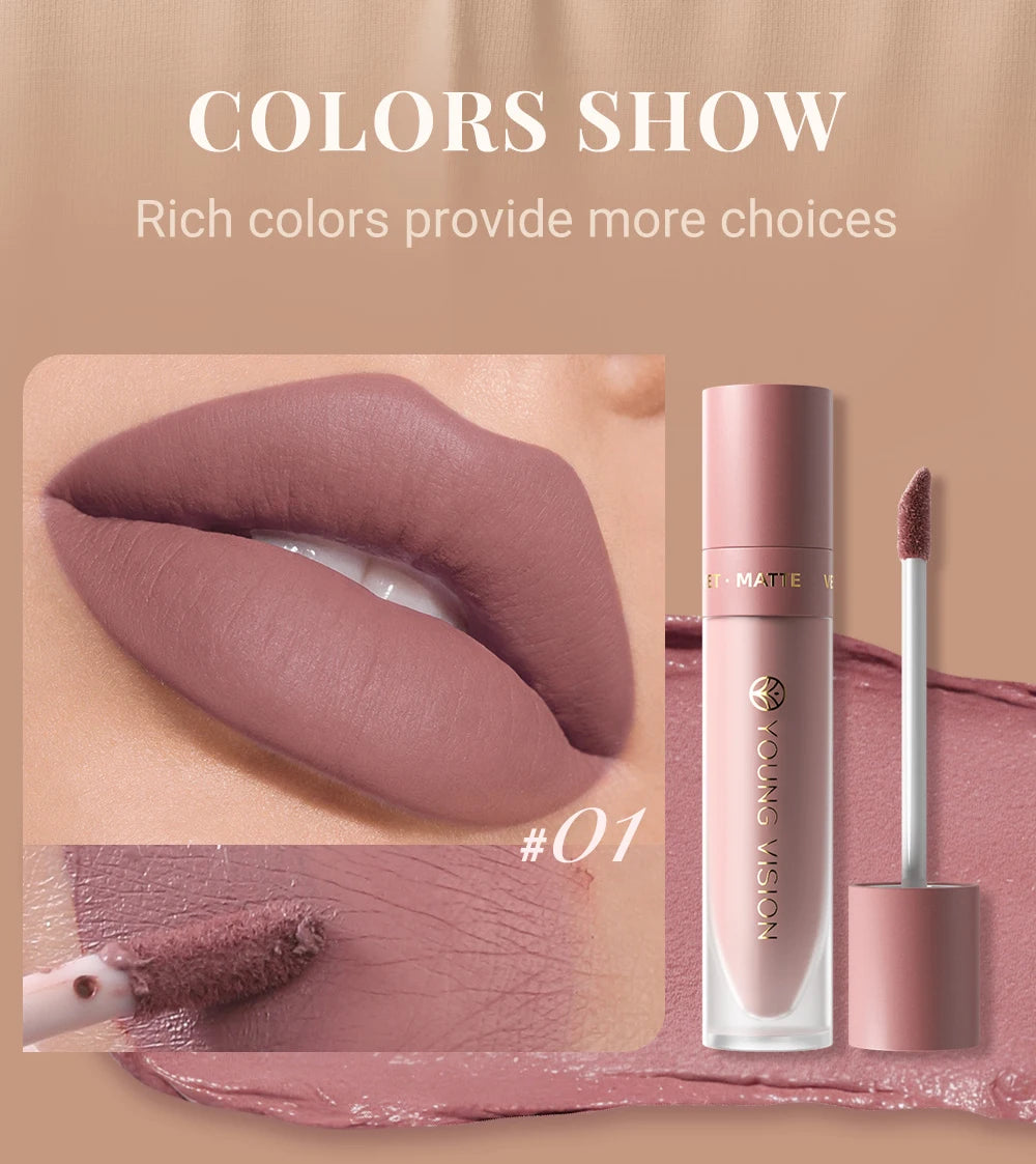 8 Color Nude Brown Matte Liquid Lipstick Velvet Sexy Dark Red Lip Glaze Non-stick Cup Not Easy To Fade Lip Gloss Lipstick Makeup