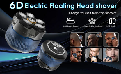 Electric Head Shavers for Bald Men 6D Magnetic Razor Hair Trimmer USB Rechargeable LED Display Waterproof Beard Shavers