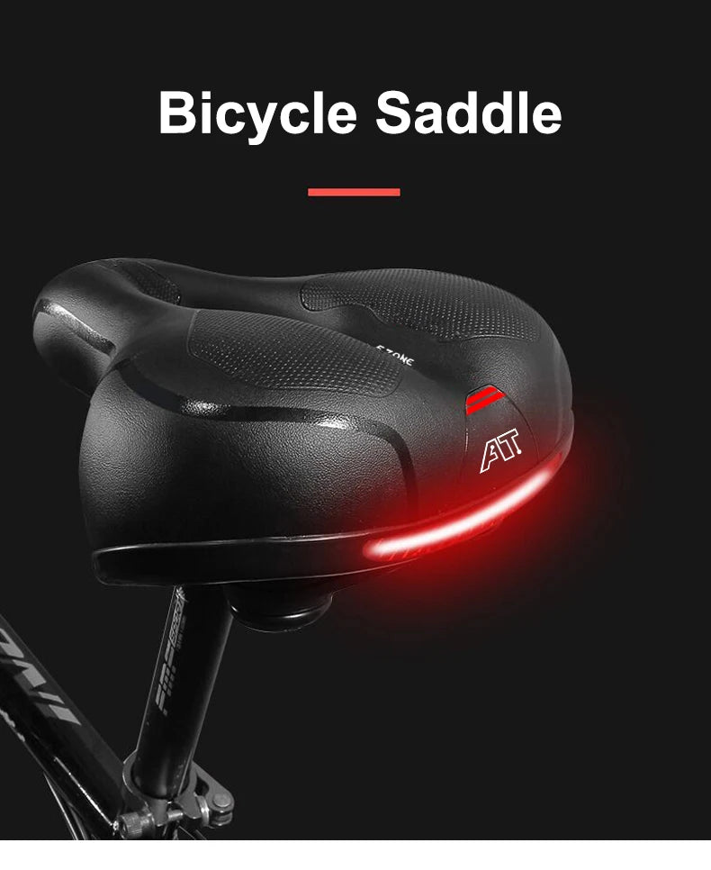 Hollow Breathable Bicycle Saddle Men Women MTB Road Bike Saddle Shock Absorbing Comfortable Big Butt Bike Seat Safety Warning