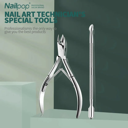 Nailpop Nail Cuticle Scissors Stainless Steel Manicure Pedicure Trimmer and Pusher Silver Dead Skin Scissor Nipper Clipper Tool