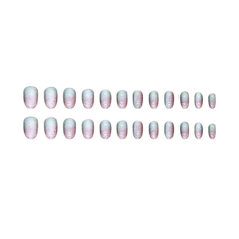 24pcs/set short square fake nails for women girls faux ongles fashion glitter geometric flowers design press on false nail kit