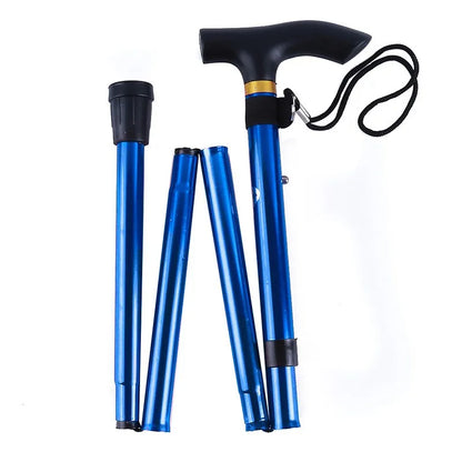 Foldable Walking Cane Adjustable Lightweight Aluminum Travel Cane T Handle Anti Slip Rubber Tip Portable Stick Senior Travel Aid
