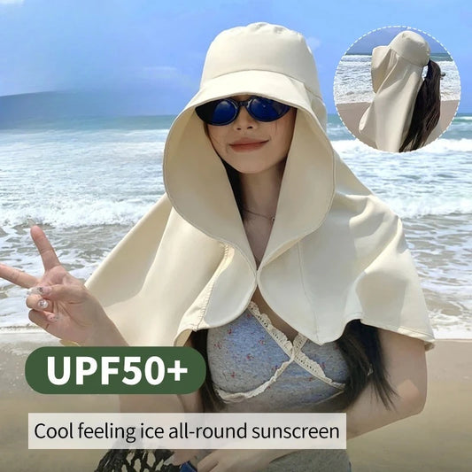 New Sun hat Summer Sunshade Visor Big Hat Outdoor Sunprotection Fishing Hiking Neckprotection Shawl Bucket Hats Sun Supplies