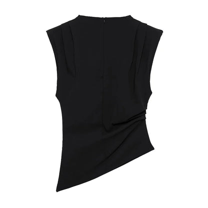 MUJER Asymmetric Tank Top Female Ruched Sleeveless Tops for Women High Neck Strapless Top Women Fashion Aesthetic Tops Woman