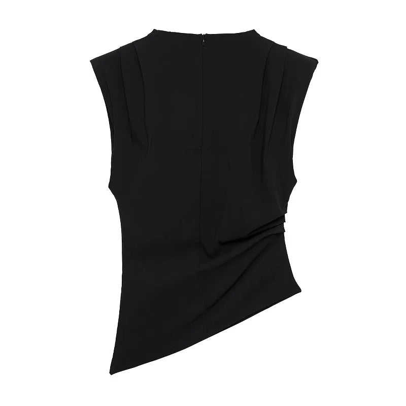 MUJER Asymmetric Tank Top Female Ruched Sleeveless Tops for Women High Neck Strapless Top Women Fashion Aesthetic Tops Woman