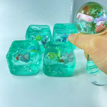 Blue Maltose Squishy Block Cute Mochi Anti Stress Fidget Soft Simulated Bule Transparent Ball Quick-rebound Decompression Gift