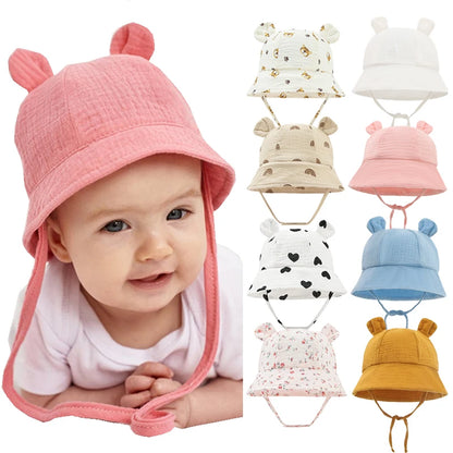 Muslin Baby Summer Hat Newborn Cap Cotton Baby Sun Hats for Girls Boys Infant Bucket Hat for Toddler Accessories 3-12M