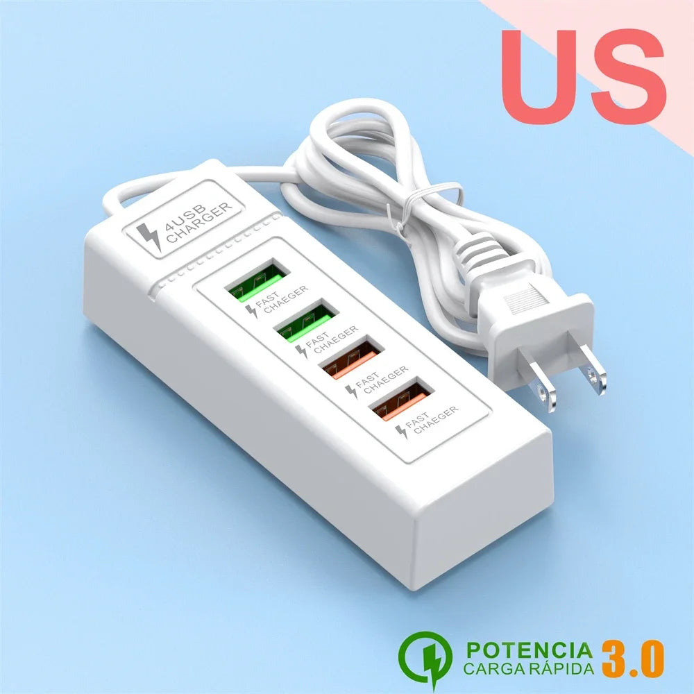 4Ports USB Fast Charger Station USB HUB3.0 Multi Splitter Adapter USB C Expander Portable Travel Charger For iPhone Xiaomi Phone