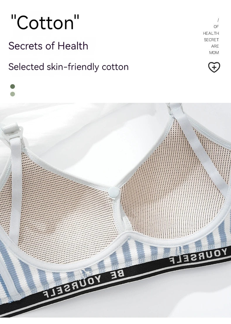 New Lightweight Breathable Maternity Breastfeeding Bra Made of Pure Cotton Gathered Anti Sagging Letter Stripe Women's Underwear