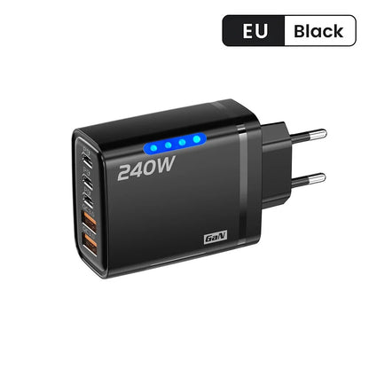 5 in 1 GaN Desktop USB Phone Charger 240W PD Fast Charger For iPhone 16 15 Pro Samsung Xiaomi Type C EU US UK Plug Power Adapter