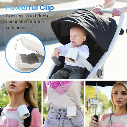 Car Clip On Fan, Outdoor Umbrella Fan & Waist Clip Fan, 360° Rotatable 100-Speed USB Rechargeable Desktop Cooling Fan