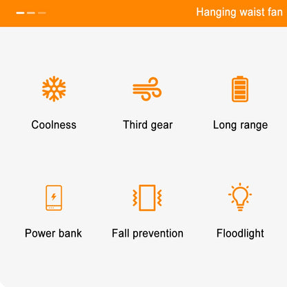 Portable Waist Clip Fan 5000mAh USB Rechargeable Fan Powerful Air Cooler Outdoor Camping Waist Fan with Power Bank LED Light