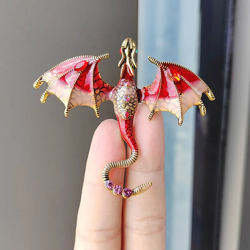 Fashion Enamel Dragon Brooches For Men Women Rhinestone Flying Dragon Clothes Suit Party Office Brooch Pins Jewelry Accessories