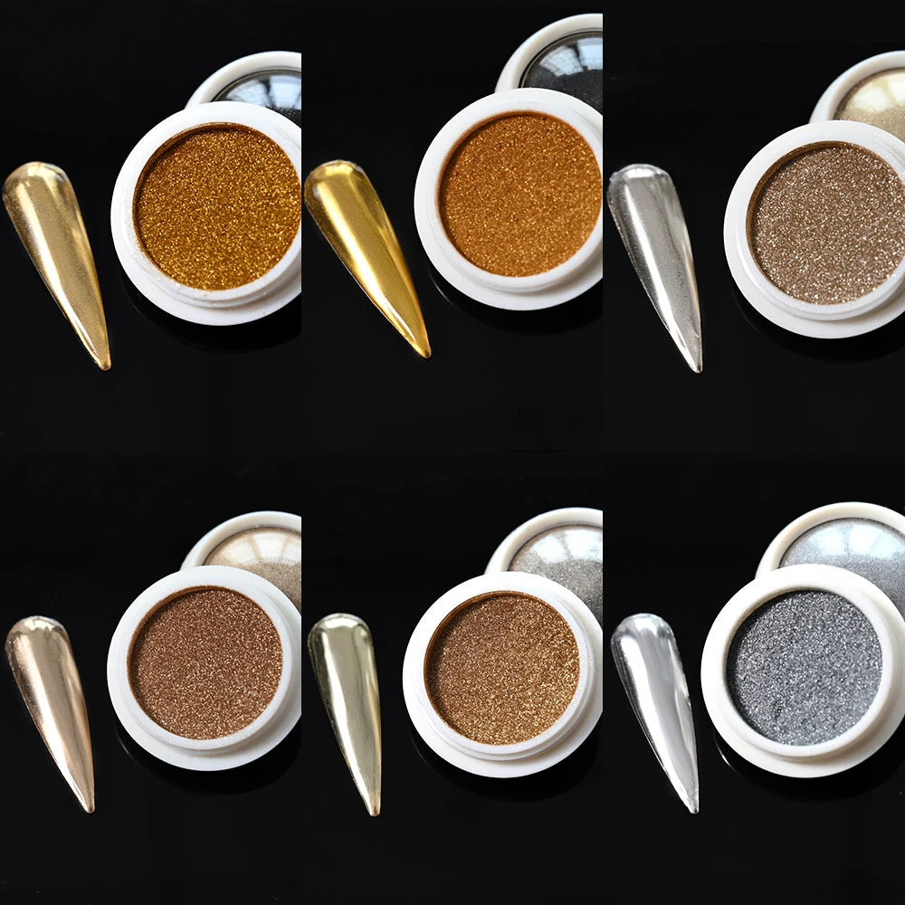 6Colors/Set Metallic Mirror Chrome Nail Powder Holographic Chameleon Glitters Manicure Dust Rose Gold Champagne DIY Nail Powder