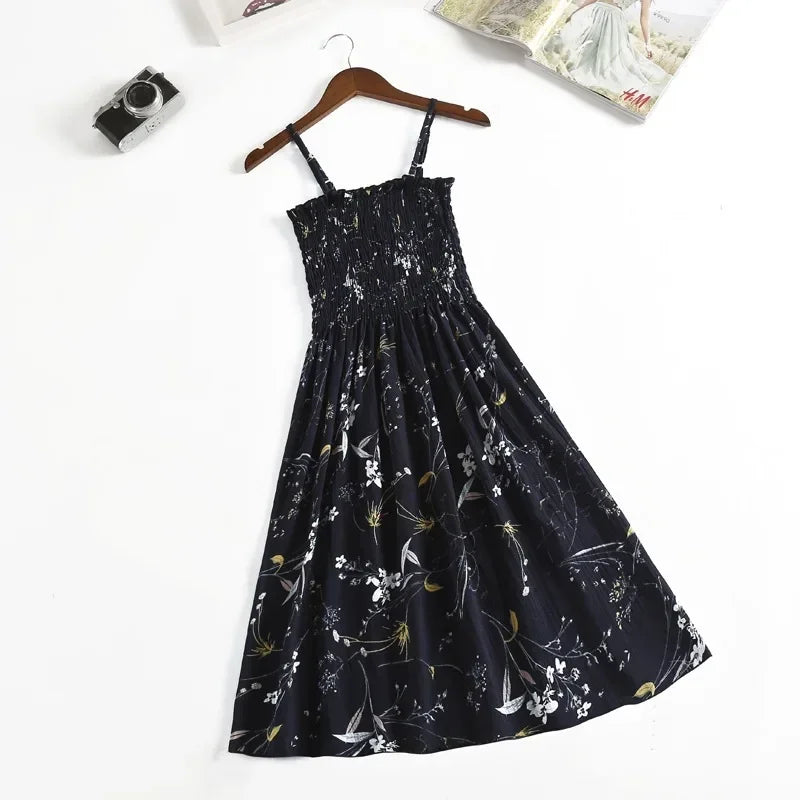 Summer Chiffon Camisole Sleeveless Dress Women Mini Dresses Fashion Elastic  Waist Casual Spaghetti Strap Dresses Vestidos Girls