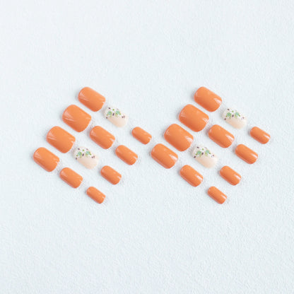 24pcs/set short square fake nails for women girls faux ongles fashion glitter geometric flowers design press on false nail kit