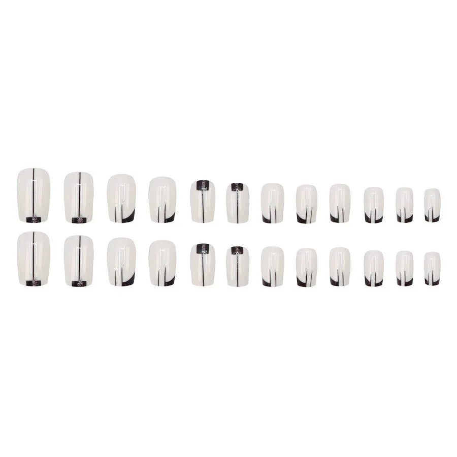 24pcs/set short square fake nails for women girls faux ongles fashion glitter geometric flowers design press on false nail kit