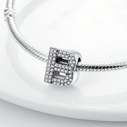 Original 925 Sterling Silver 26 Alphabet Letters Sparkling Zircon Charms Pendant Beads For Women Fine DIY Birthday Jewelry Gifts