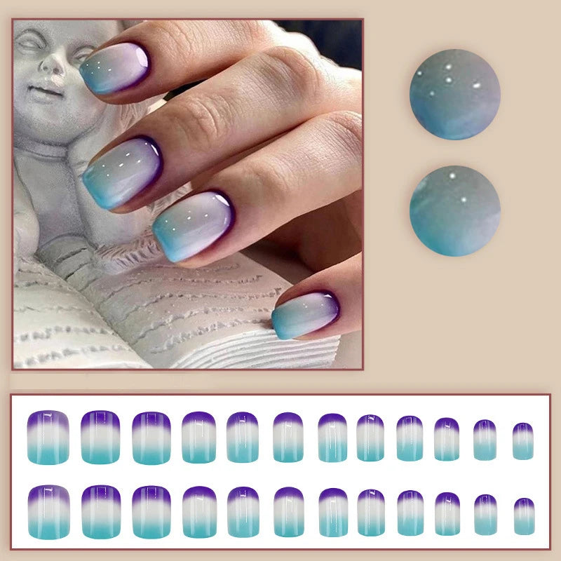 24pcs/set short square fake nails for women girls faux ongles fashion glitter geometric flowers design press on false nail kit
