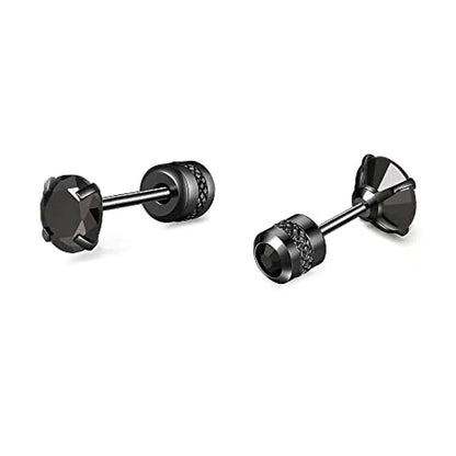 Glamorous Stainless Steel & Zircon Stud Earrings for Men – Hypoallergenic 5-Pairs Set, Durable & Versatile