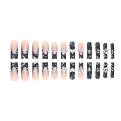 24PCS/1BOX Black French Wearing Sweet and Cool Nail Patch Glitter Love Stars in Europe and America Dark Department Fake Nail