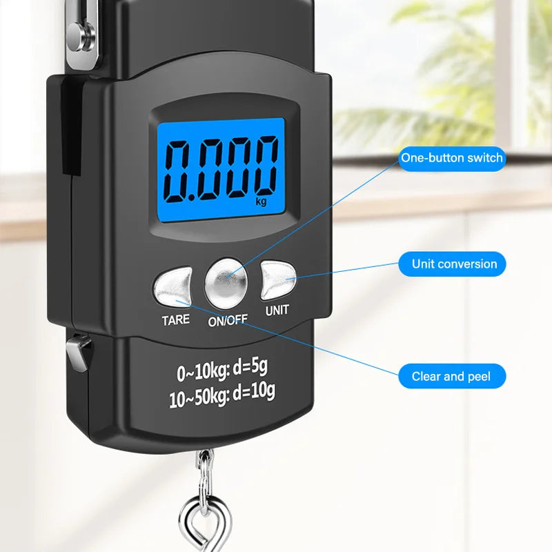 50kg/40kg 10g Portable Digital Scale LCD Electronic Hook Hanging Scale Baggage Weight with 100cm Retractable Measuring Tape