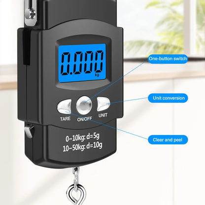 50kg/40kg 10g Portable Digital Scale LCD Electronic Hook Hanging Scale Baggage Weight with 100cm Retractable Measuring Tape