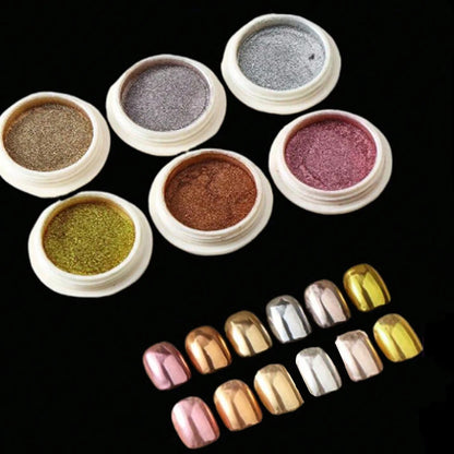 6Colors/Set Metallic Mirror Chrome Nail Powder Holographic Chameleon Glitters Manicure Dust Rose Gold Champagne DIY Nail Powder