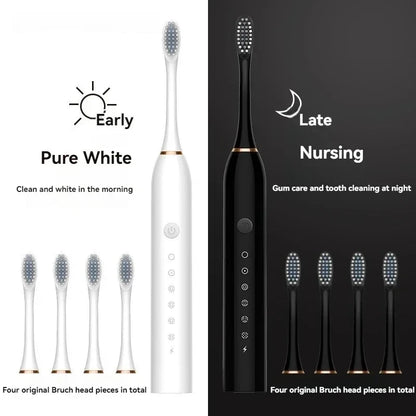 Electric Ultrasonic Toothbrush Six Speed Mode Home Soft Hair USB Charging Waterproof Adult Tooth Cleaner Automatic Couple Set-