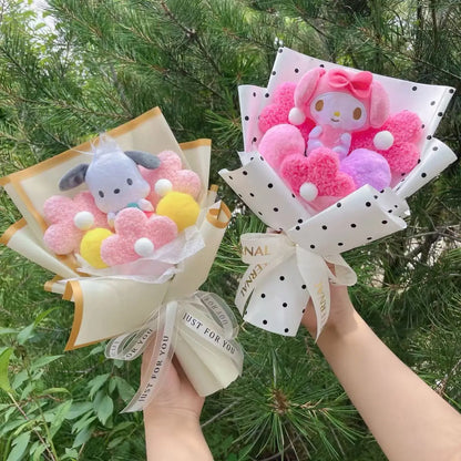 Cartoon My Melody Kuromi Cinnamoroll Kt Cat Plush Doll Creative Flower Bouquet Valentine Christmas Graduation Birthday Gift