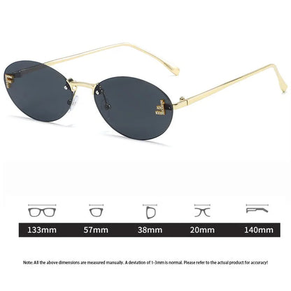 Fashion Oval Frameless Sunglasses Women Sparkling Rhinestone F Design Luxury Sun Glasses Girls shopping travelling eyeglasses