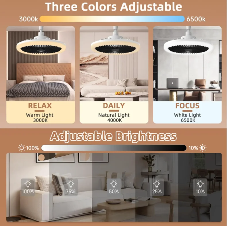 Modern Small Ceiling fan light E27 LED D25cm smart remote control bedroom fans lamp study kitchen Home decoration