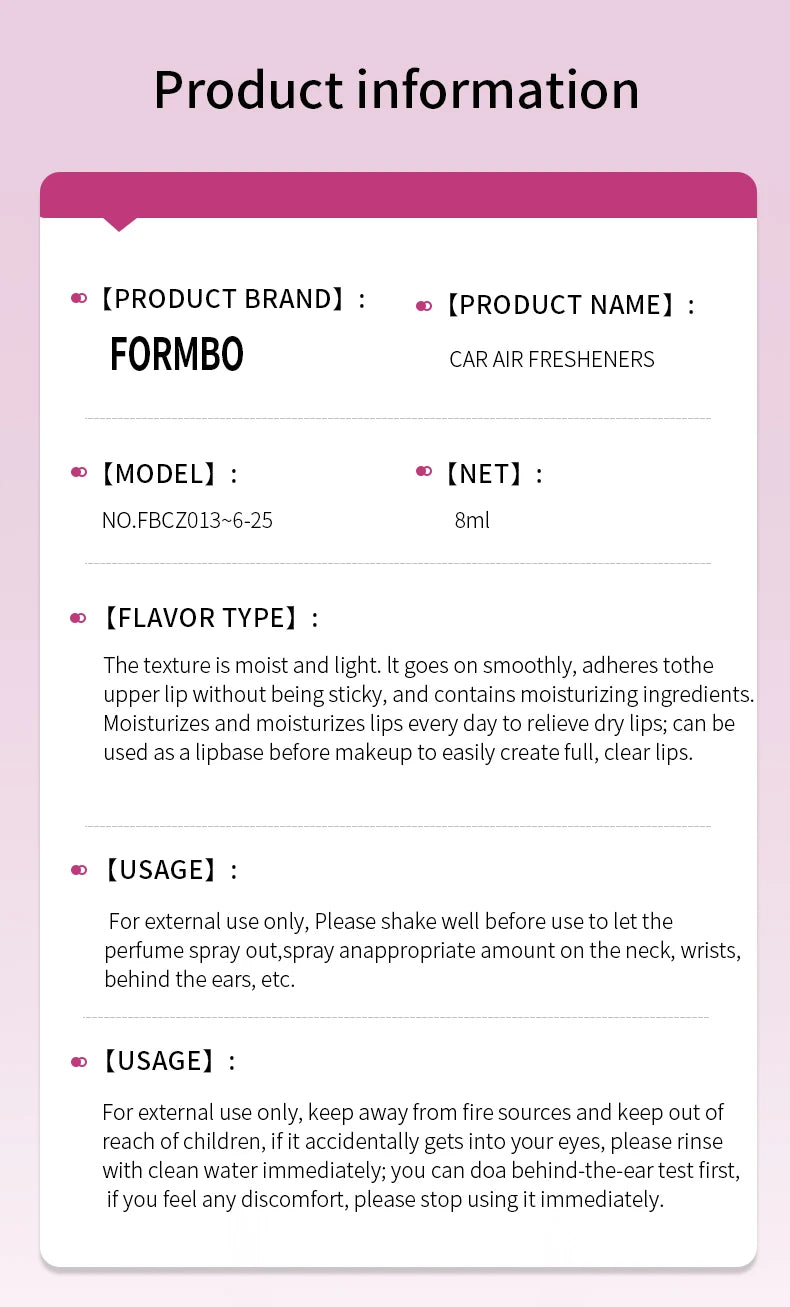 4pcs Pink car fragrance car interior accessories, perfume pendant car supplies, fresh air car fragrance