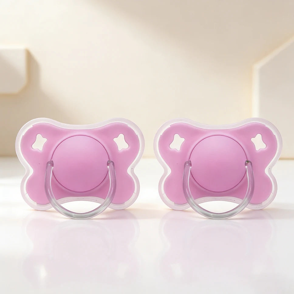 2pcs/pack Butterfly-shape Baby Pacifier Soother with Cover for Daily Use(Cherry Round Nipple) and Night Use(Thumb Nipple)