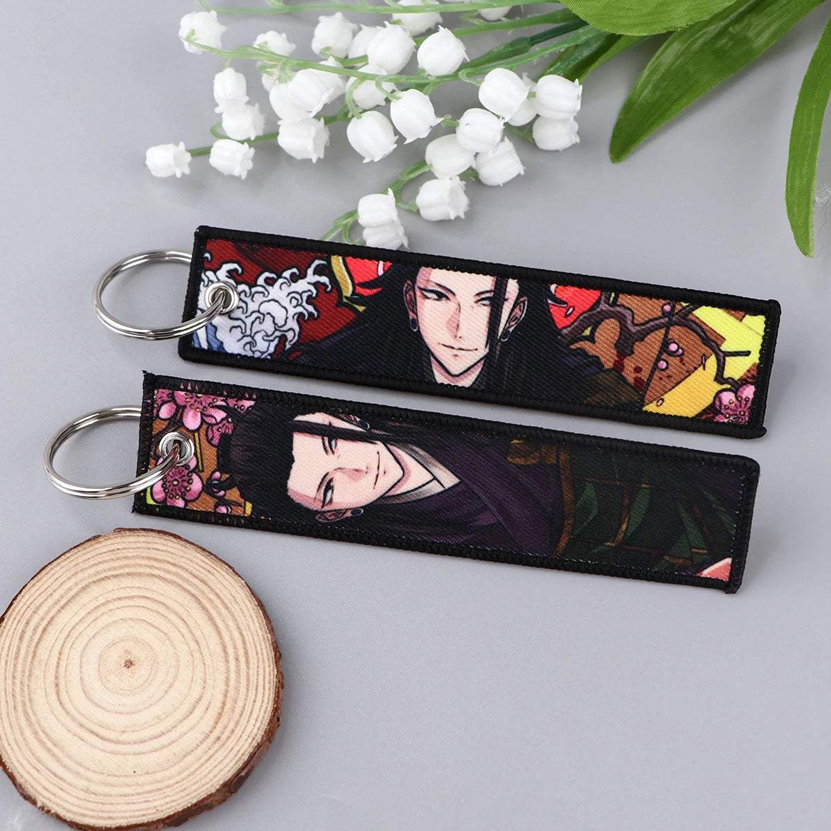 Anime Satoru Gojo Geto Suguru Embroidery Key Fobs Japanese Manga Key Tag Keychain Key Ring Backpack Chaveiro
