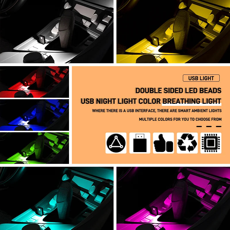 Car LED Touch Lights Mini Interior Ambient Lights DIY Flexible Night Lamp for Cars Truck Party Decoration USB Atmosphere Lamp