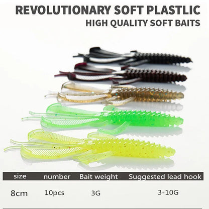 10pcs silicone soft bait lobster fishing bait 8cm sunken shrimp rotating double tail sea fishing outdoor fishing accessories