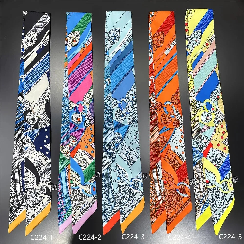 2024 Korean Fashion New Women's Twill Decorative Ribbon Small Scarf Binding Bag Handle Ribbon Hair Band Small Scarf Headband