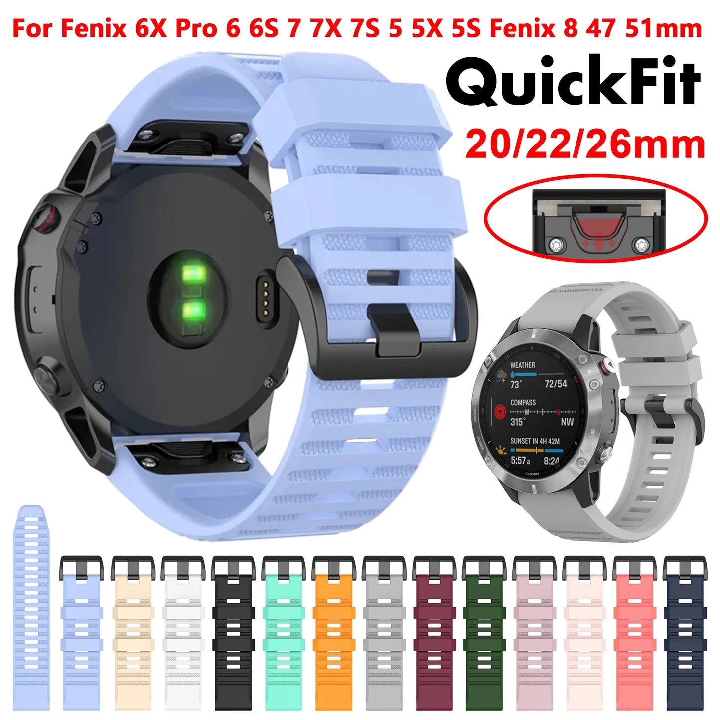 20 22 26mm Silicone Strap for Garmin Fenix 6 6X Pro 6S 7S 7 7X 5S 5 5X Plus 965 Epix Pro Gen2 47 51mm Watchband QuickFit Correa