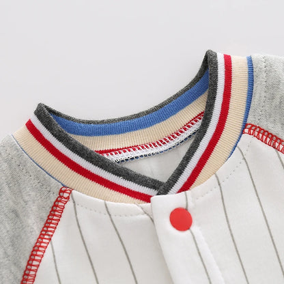 Baby One-Piece Clothing, Pure Cotton, Summer Outfit for 100-Day-Old Babies, Short-Sleeve, Stylish and Trendy Thin Baseball-Style Romper for Boys